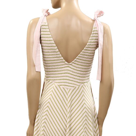 Free People Free-est Cecelia Midi Dress Striped Printed Smocked Cotton M 286362 - Picture 4 of 5